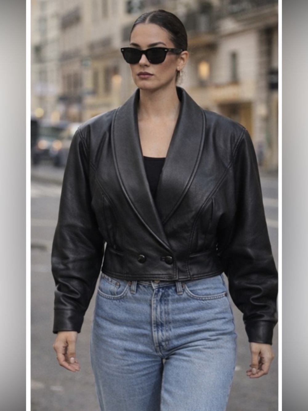 Vintage Italian Leather Cropped Blazer Jacket Black Peruzzi Firenze